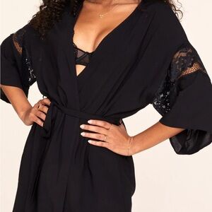 Adore Me Desirae Robe Black with Lace